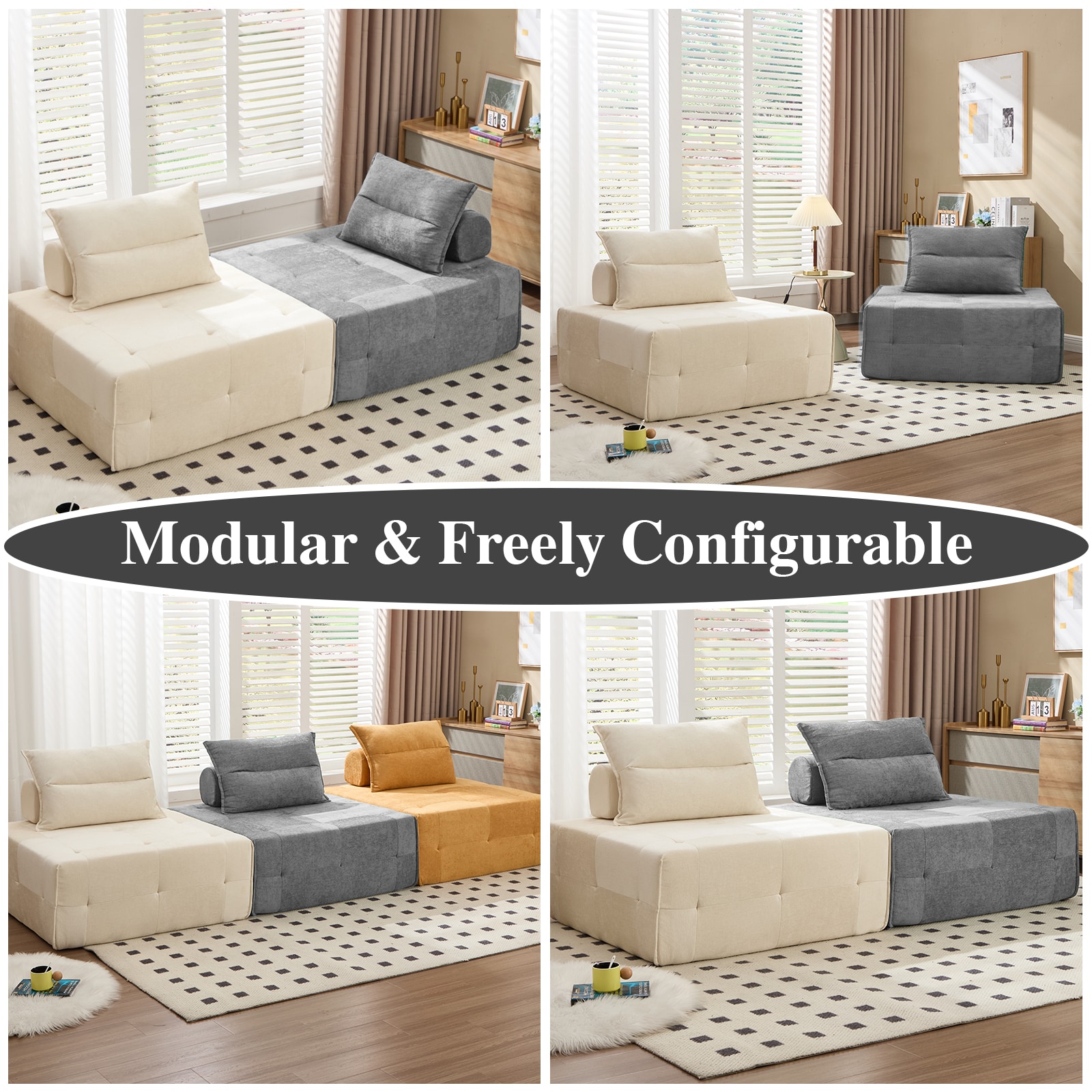 Modular Sectional Sofa With Adjustable Backrest For Living Room_voghion.com